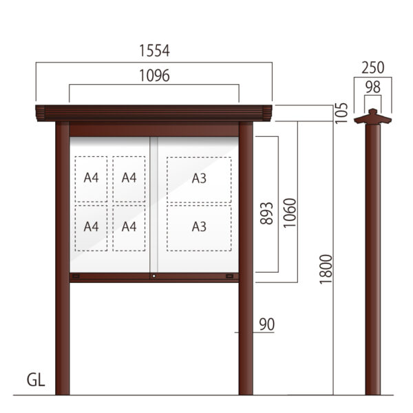 アルミ掲示板 AGPY-1210 照明なし(商品コード:022358)