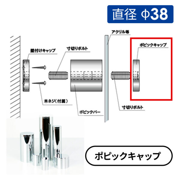 ディスプレイパーツ ポピックバー用キャップφ38 【1個】(商品コード：026068)